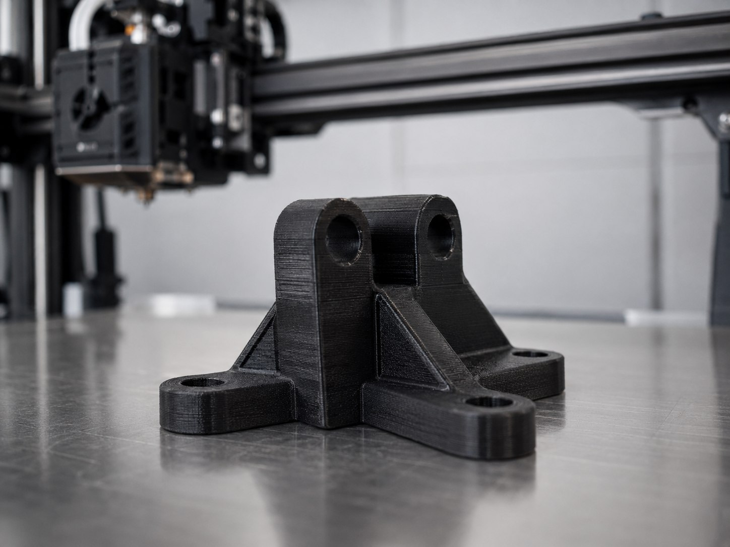 3D-printed automotive bracket on the printer build plate